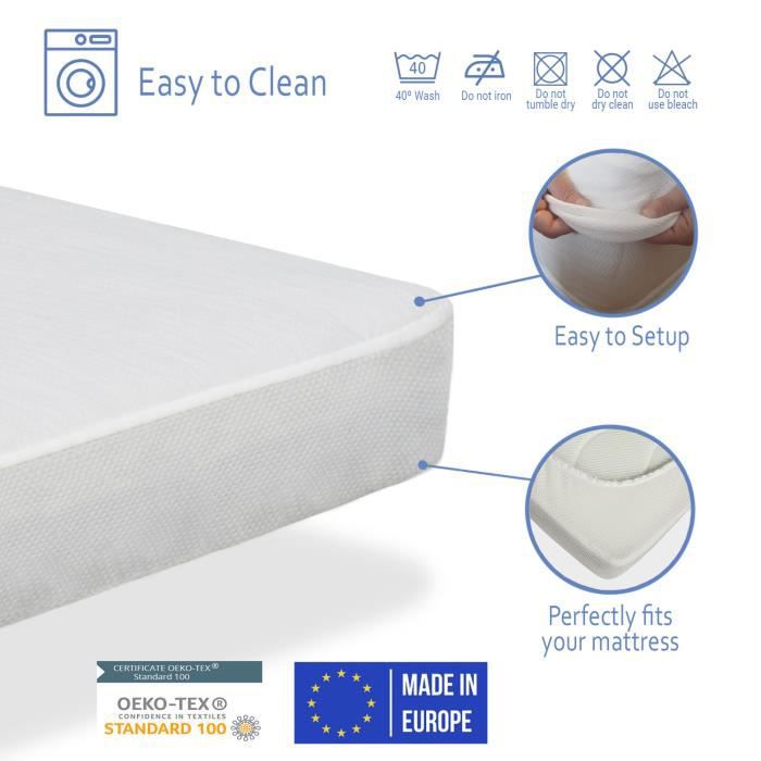 Pack matelas bébé + plan incliné 15º + protège-matelas Medidas 57x117