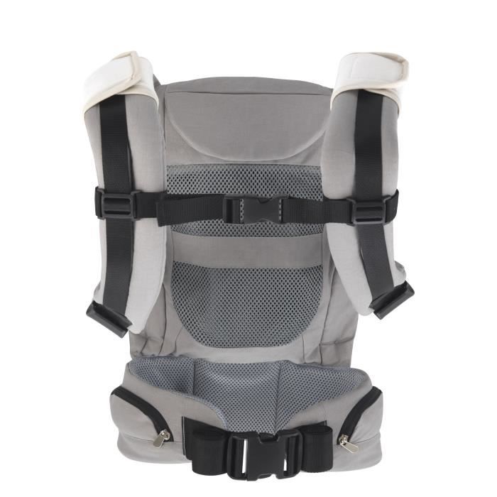 AUBERT CONCEPT Porte-bébé ergonomique gris - filet anti-transpirant large  ceinture ventrale - capuche amovible