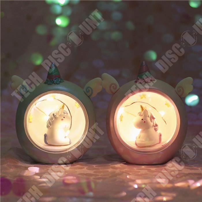 LED Veilleuse Résine Lune Licorne Dessin Animé Bébé Lampe de Chevet Enfants  Fille Jouet Cadeau De Noël Décoration de Chambre Enfant