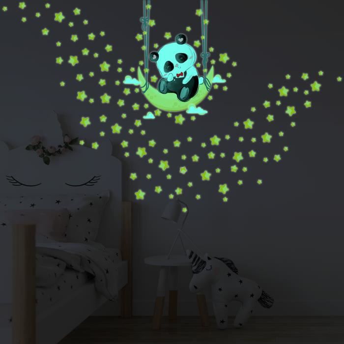 Sticker phosphorescent lumineux - ANIMAUX ASTRONAUTES DANS L'ESPACE -  Autocollant mural plafond enfant fluorescent - 120x90cm
