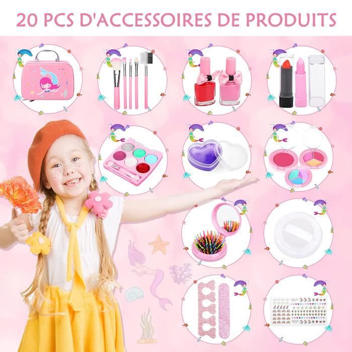 Jouet Maquillage Enfant - SDLOGAL - Malette Rose 20PCS - Accessoires  Multiples - Matériau de Sécurité