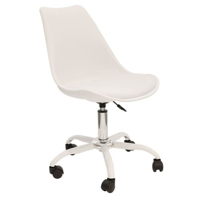 Chaise de bureau blanche de style minimaliste à roulettes, réglable en  hauteur, 47,5x43x80-88cm pas cher 