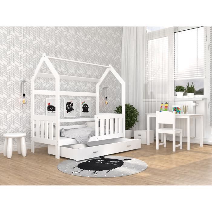 Lit Cabane avec sommier, tiroir et matelas 160x80 - Modern Lit pour votre  Enfant