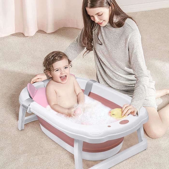 Aufun Baignoire Bébé Pliable Baignoire Bébé Ergonomique avec Pieds  Antidérapants pour Bébés et Nouveau-nés (Rose + Coussin de bain)