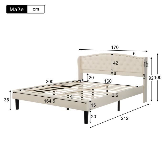 MERAX Lit double 160x200 cm lit capitonné pour adulte en velours