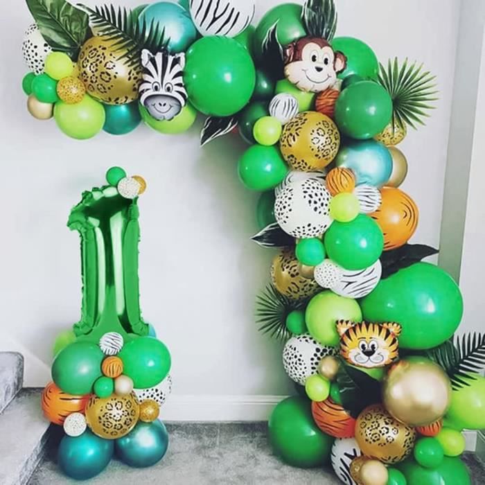 Jungle Décorations Anniversaire fête Garçon 3 ans,Ballons Anniversaire 3 an  Animaux avec latex Ballons Jungle Réutilisable