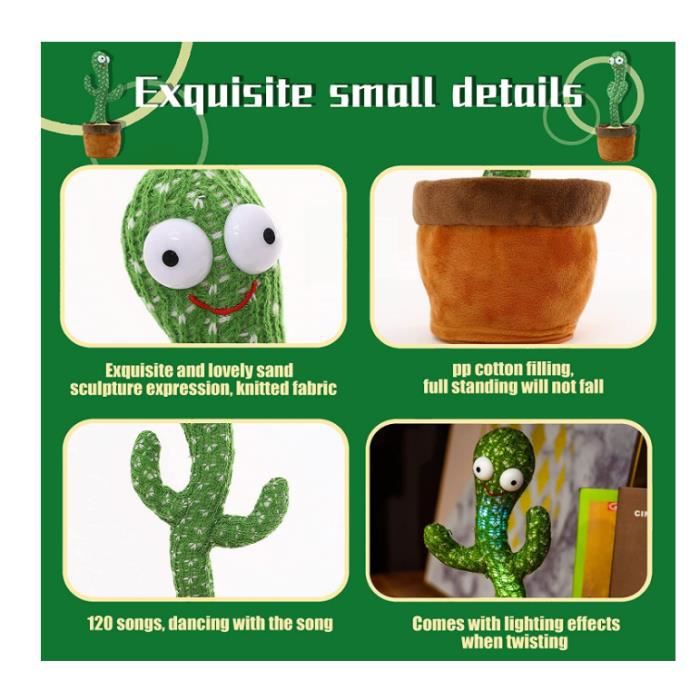 Cactus Qui Danse,Jouet en Peluche Cactus,Cactus Qui Danse et répète  Enfants, Apprendre à Parler et à 120 chansons,Cadeau Enfants