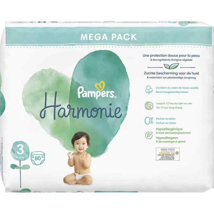Pampers Couches Baby-Dry Taille 3 (6-10kg) Jusqu'à 12h Bien Au Sec