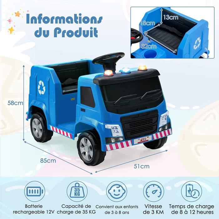 Costway voiture électrique de crème glacée pour enfants 3-8 ans