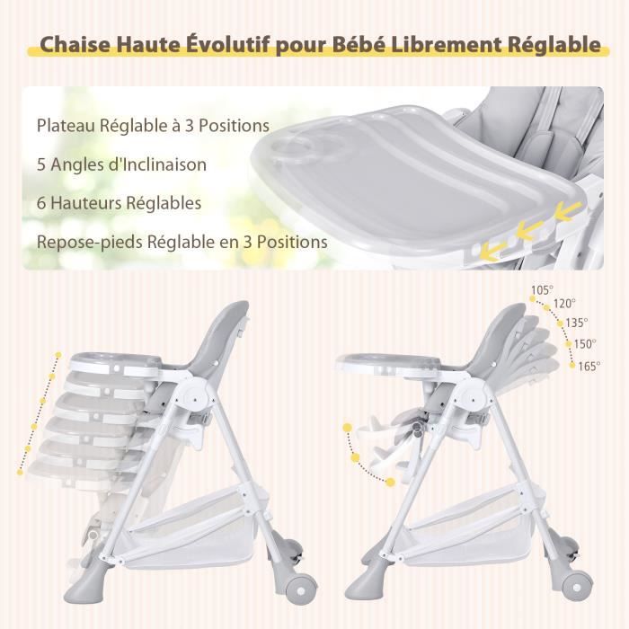 Chaise haute pour bébé enfant - Hauteur réglable - Plateau