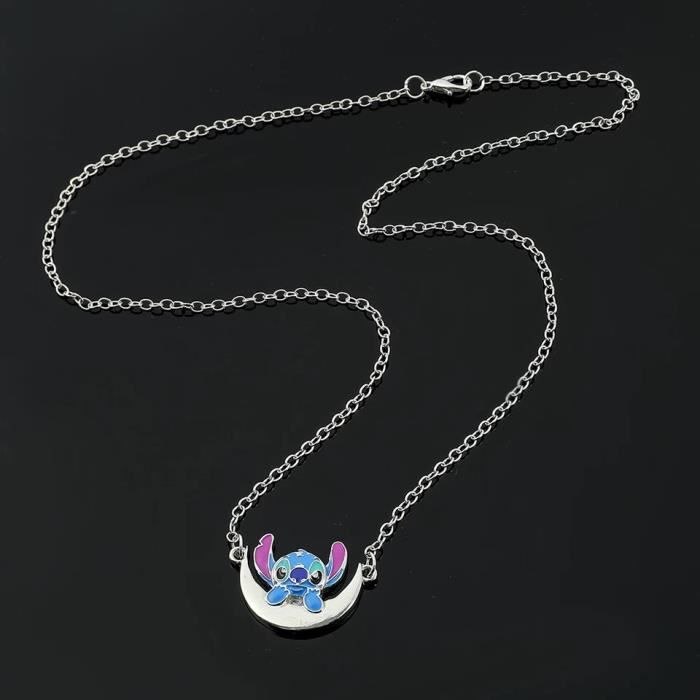 Collier stitch pendentif lune bijoux fantaisies femme cadeau mode  accessoire sautoir kawaii lilo