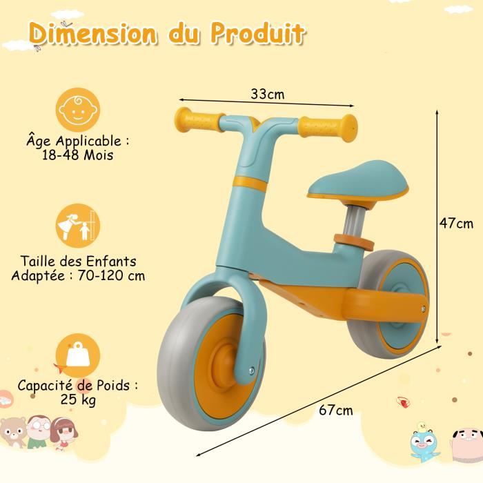 Tricycle Enfant/bébé 18 à 48 Mois évolutif Double Auvent Pliable