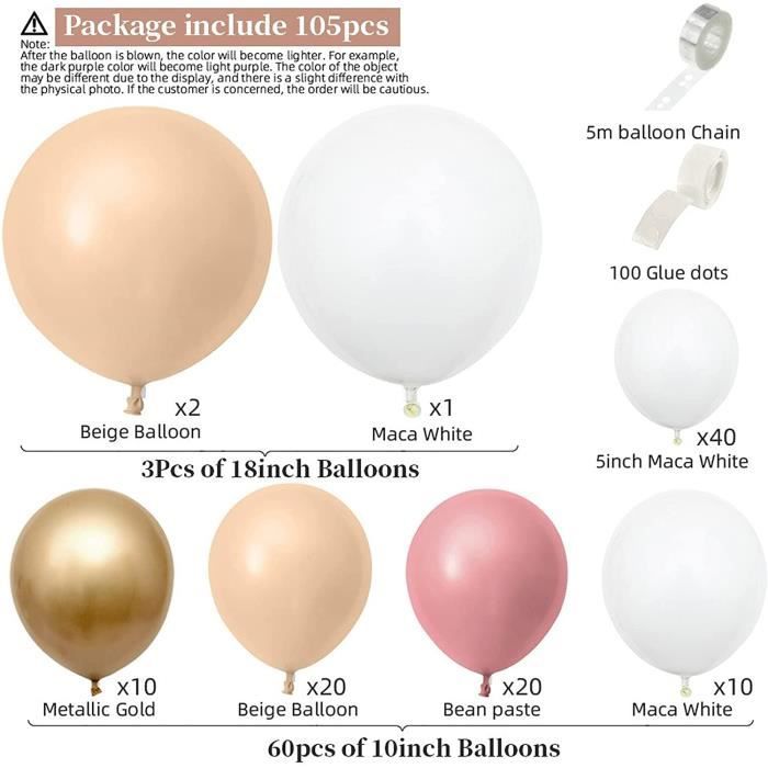 Arche Ballons Anniversaire Beige, 105 pièces Marron Sable Blanc