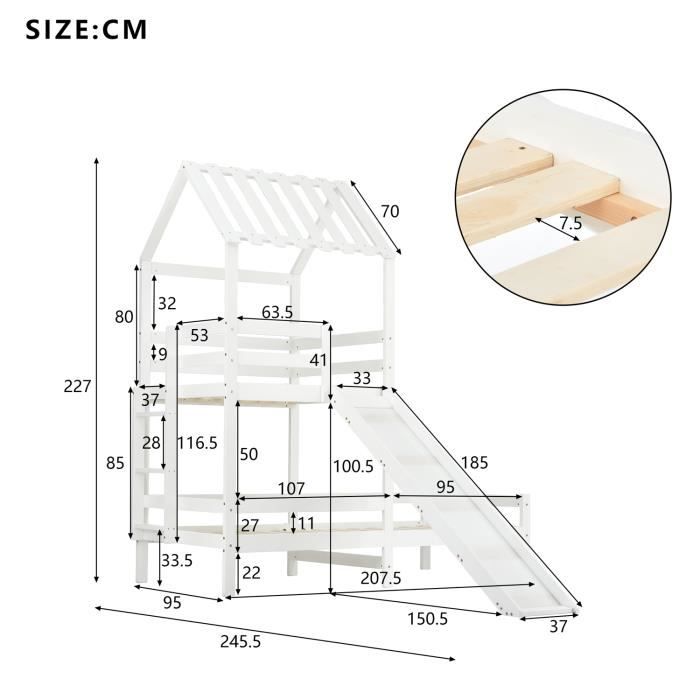 Lit cabane 200x90 cm avec protection contre les chutes Tiroirs en