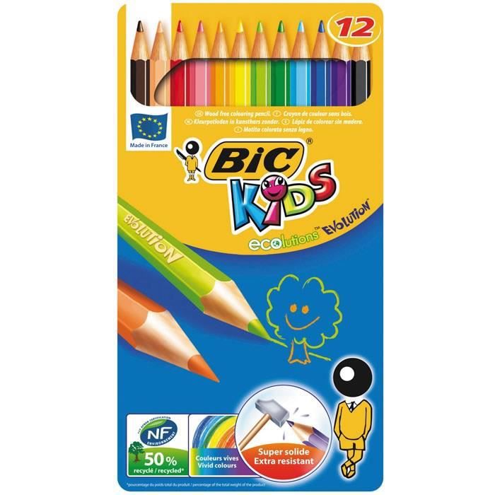 BIC ECOlution Kids Evolution Boite Métal 12 Crayons de Couleur
