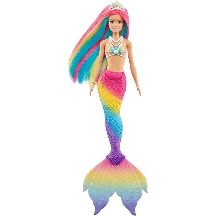 Barbie Dreamtopia poupée Sirène Magique avec Chevelure Arc-en-Ciel change  de couleur dans l'eau jouet pour enfant GTF89