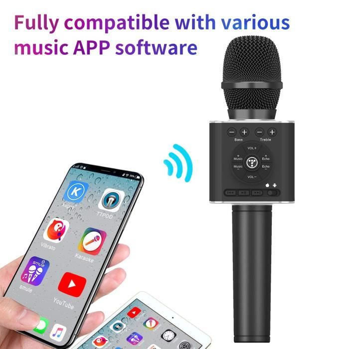 Microphone karaoké sans fil, microphone karaoké Bluetooth 4-en-1  haut-parleurs doubles portables, Sing Ktv Home pour enfants adulte  compatible avec