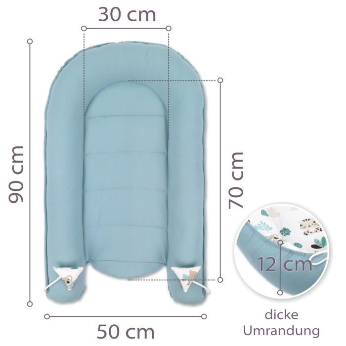 Réducteur Lit Bébé 90x50 cm - Cocoon Cale Bebe pour Lit Baby Nest Coton  avec Minky Afrique kaki