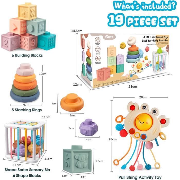 Jeux de Bébé Montessori 6 mois - 3 ans 4 en 1 Anneaux Empilables