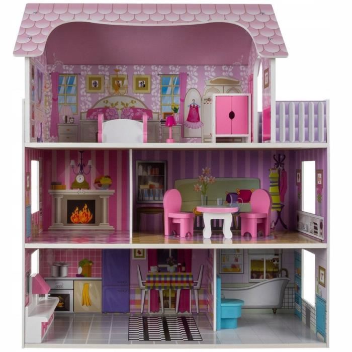 Maison de poupées tournante 3 étages en bois