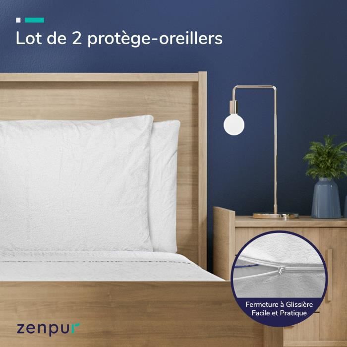 ZenPur - Lot de 2 Protège Oreiller 50x70 cm 100% Imperméables Anti