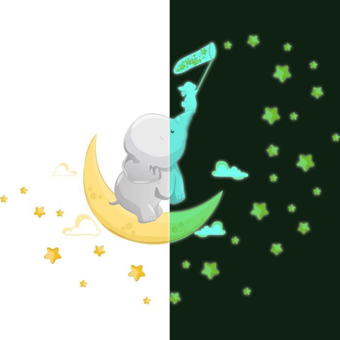 Stickers Muraux Fluorescent Enfants, Lune Étoiles Lapins et Ballons Etoiles  Phosphorescentes Plafond Mural Lumineux Autocollants pour