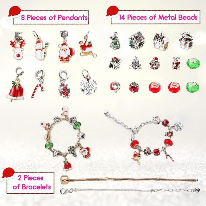 Calendrier de l'Avent 2023 Multicolore Noël,Kit de Bijoux Bracelet DIY  Perles, Bijoux Charmes Bracelet Perles 24 Pièces,Cadeau de Noël pour filles  et enfants(A)