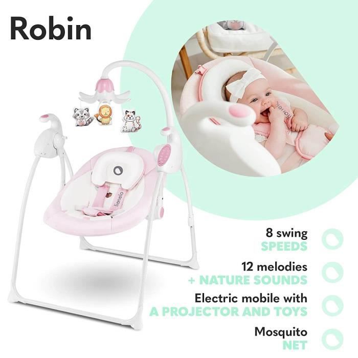 Lit bébé électrique, 3 vitesses Lit bébé Balançoire avec jouets Électrique  Bébé Berceau Avec Matelas Moustiquaire