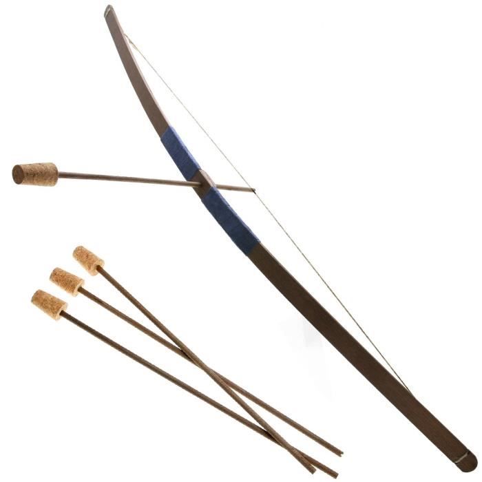 Arc pour enfant en bois - 3 flèches - Poignée velours Bleu foncé
