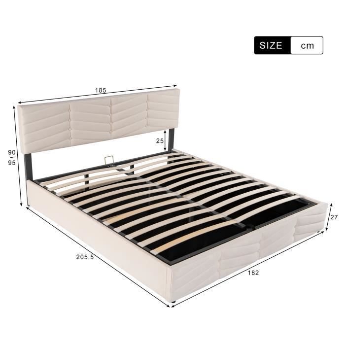 Lit Coffre Double 180 X 200 Cm Pour 2 Places Lit Hydraulique En