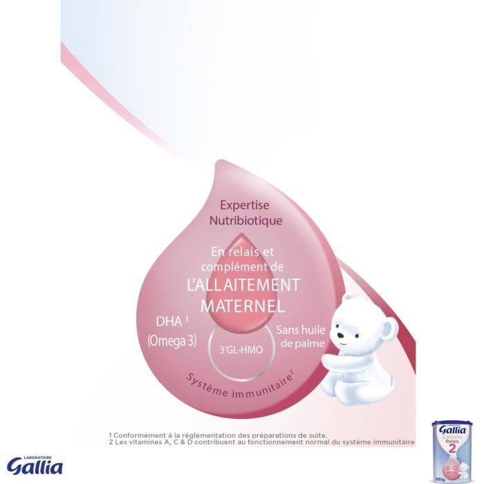 GALLIA - Calisma Relais 2 - Lait en poudre pour bébé - 3 x 830 g - Dès 6  mois à 1 an