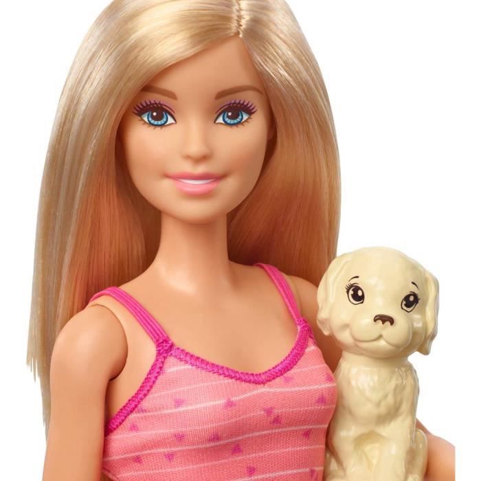 Barbie - Famille coffret le Bain des Chiots, poupée blonde et 3 figurines  de chiots, avec baignoire et accessoires, jouet po 1065
