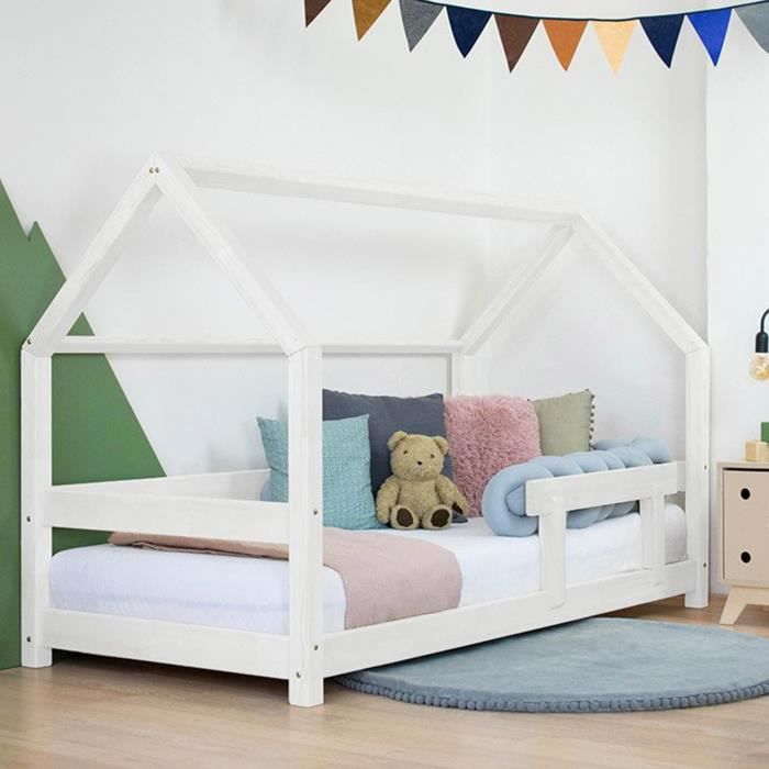 Lit Cabane Enfant Benlemi Tery X Cm Blanc Bois Panneaux De Particules