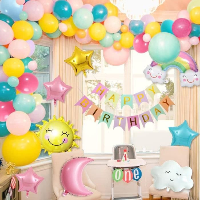 Ballons joyeux anniversaire 4 ans décoration arc-en-ciel pour fêtes de  fille enfants enfants