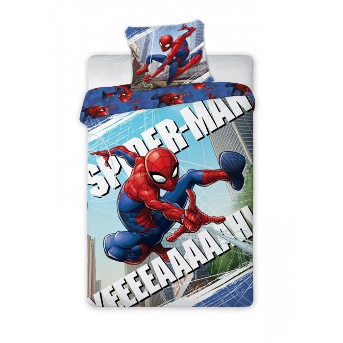 Parure de lit enfant en coton Spiderman avec le fameux Spiderman 1 Bleu