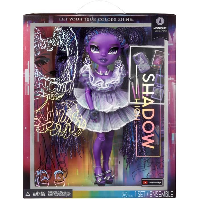 Rainbow High S3 Shadow High - Poupée 27 cm Monica Verbena (Violet foncé) - 1  tenue + accessoires et support pour poupée