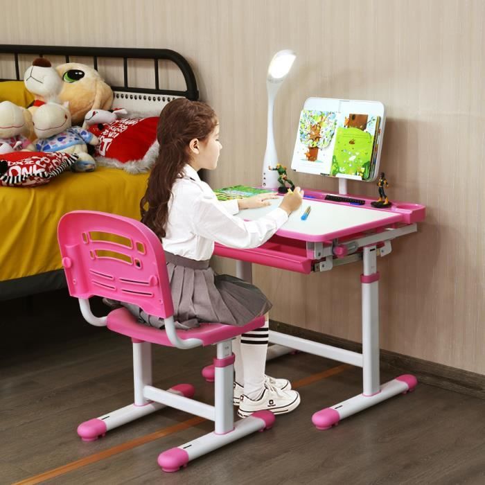 Costway Ensemble Bureau Et Chaise Avec Lampe Enfants Inclinable Hateur R Glable Et Table