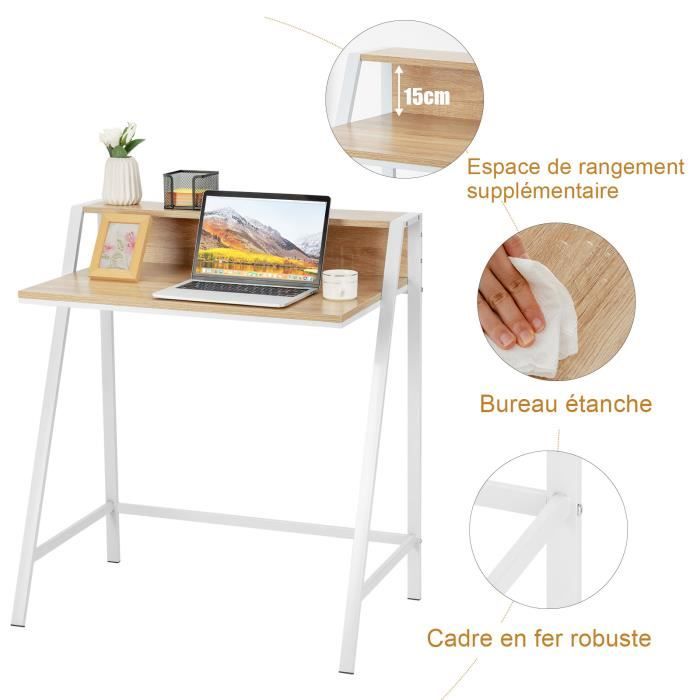 Costway Bureau Informatique L X L X H Cm Avec R Hausseur D Cran Armature M Tallique